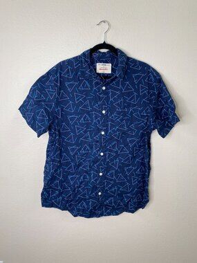 Urban Pipeline Mens L Blue Geometric Print Button Up Shirt 100% Cotton